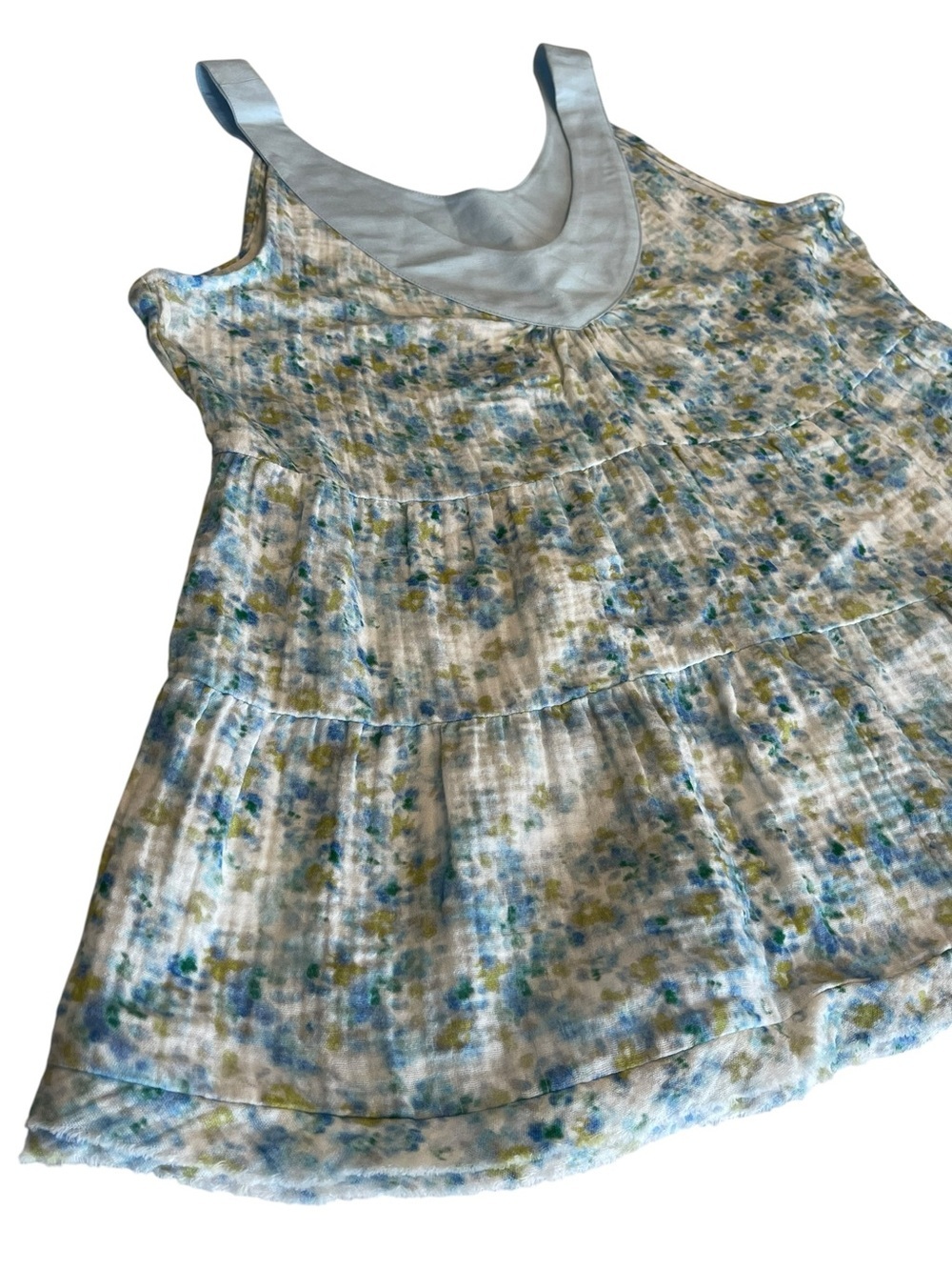 Cabi Inspired Baby Doll Tiered & Flowy Tank Top w/ Soft Blue & Green Watercolor